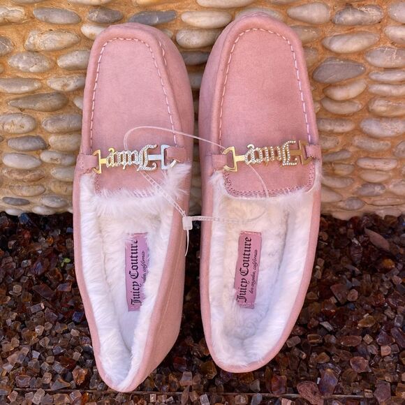 Juicy Couture Pink Fuzzy Moccasins/Slippers. Size 10. New! - Picture 1 of 9